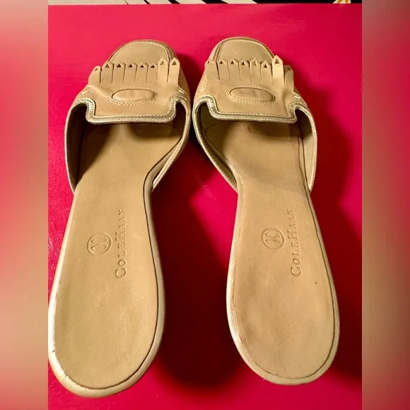 Vintage Cole Haan Beige Leather Fringed Kiltie Kitten Heel Square Toe Shoe - Picture 4 of 6